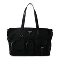 Nylon Front Pockets Tote Black