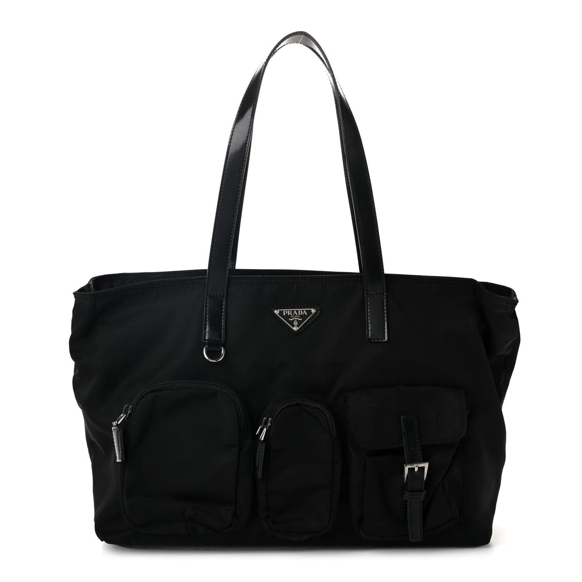 Nylon Front Pockets Tote Black