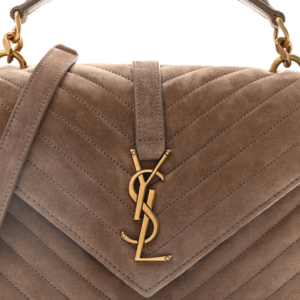 Suede Matelasse Chevron Monogram Medium College Bag Taupe
