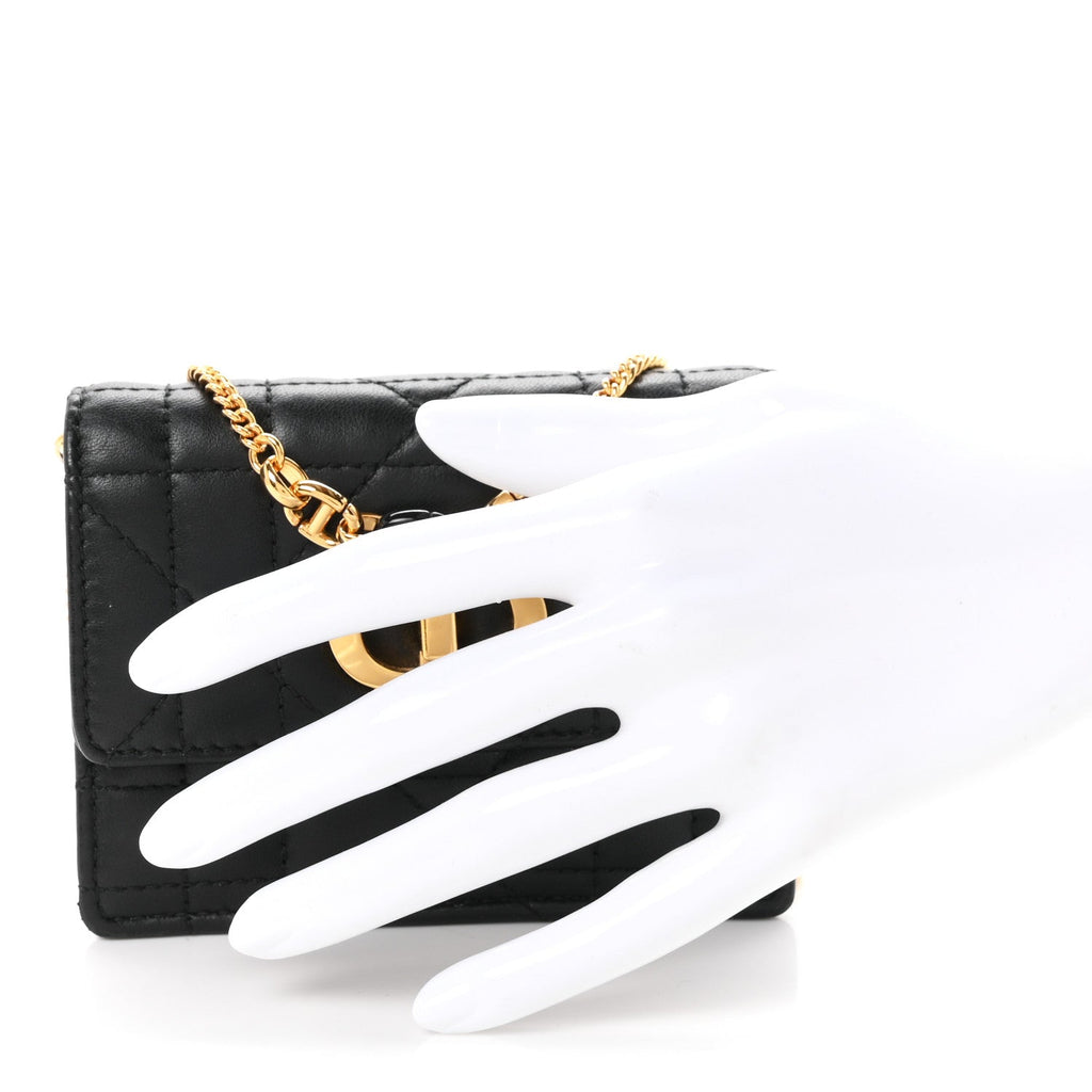 Lambskin Macrocannage Micro Miss Caro Pouch With Chain Black