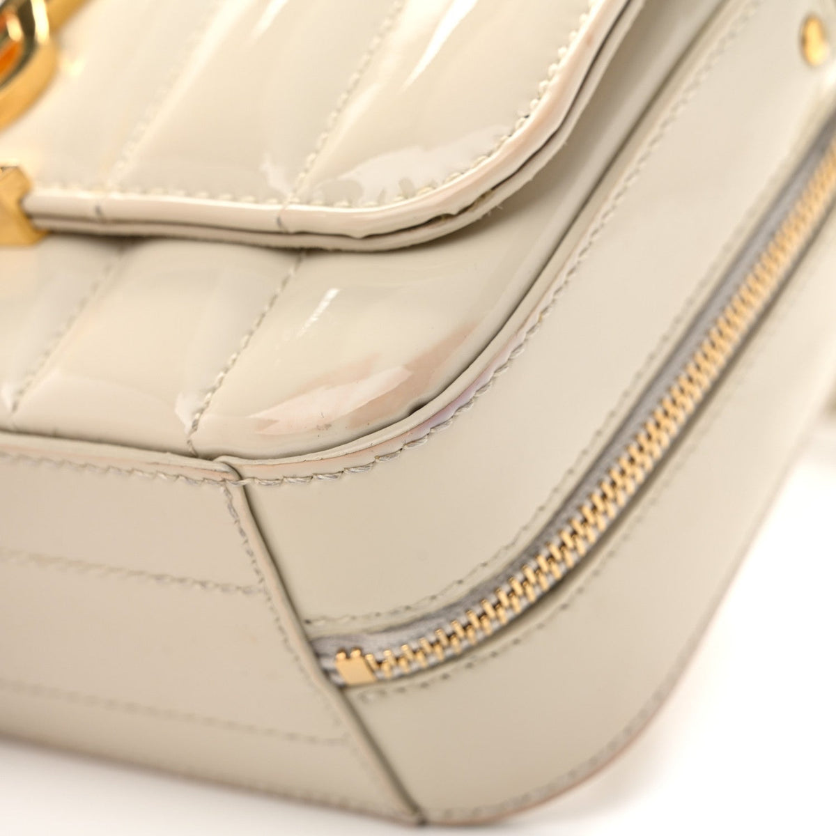 Patent Matelasse Monogram Toy Vicky Camera Bag Off White