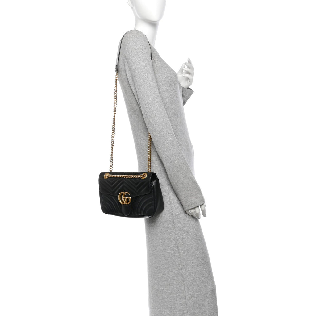 Calfskin Matelasse Small GG Marmont Shoulder Bag Black