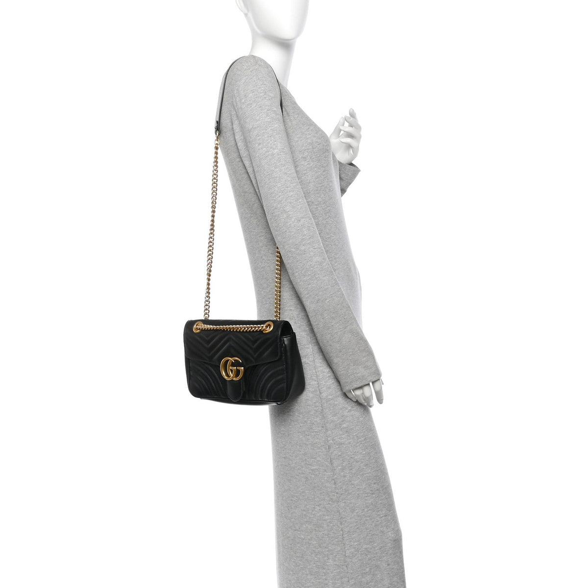 Calfskin Matelasse Small GG Marmont Shoulder Bag Black
