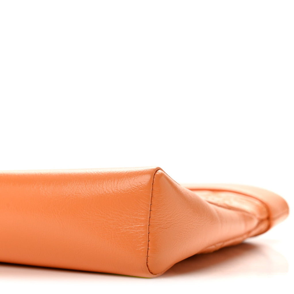 Shiny Crumpled Calfskin Quilted Mini 31 Shopping Bag Orange