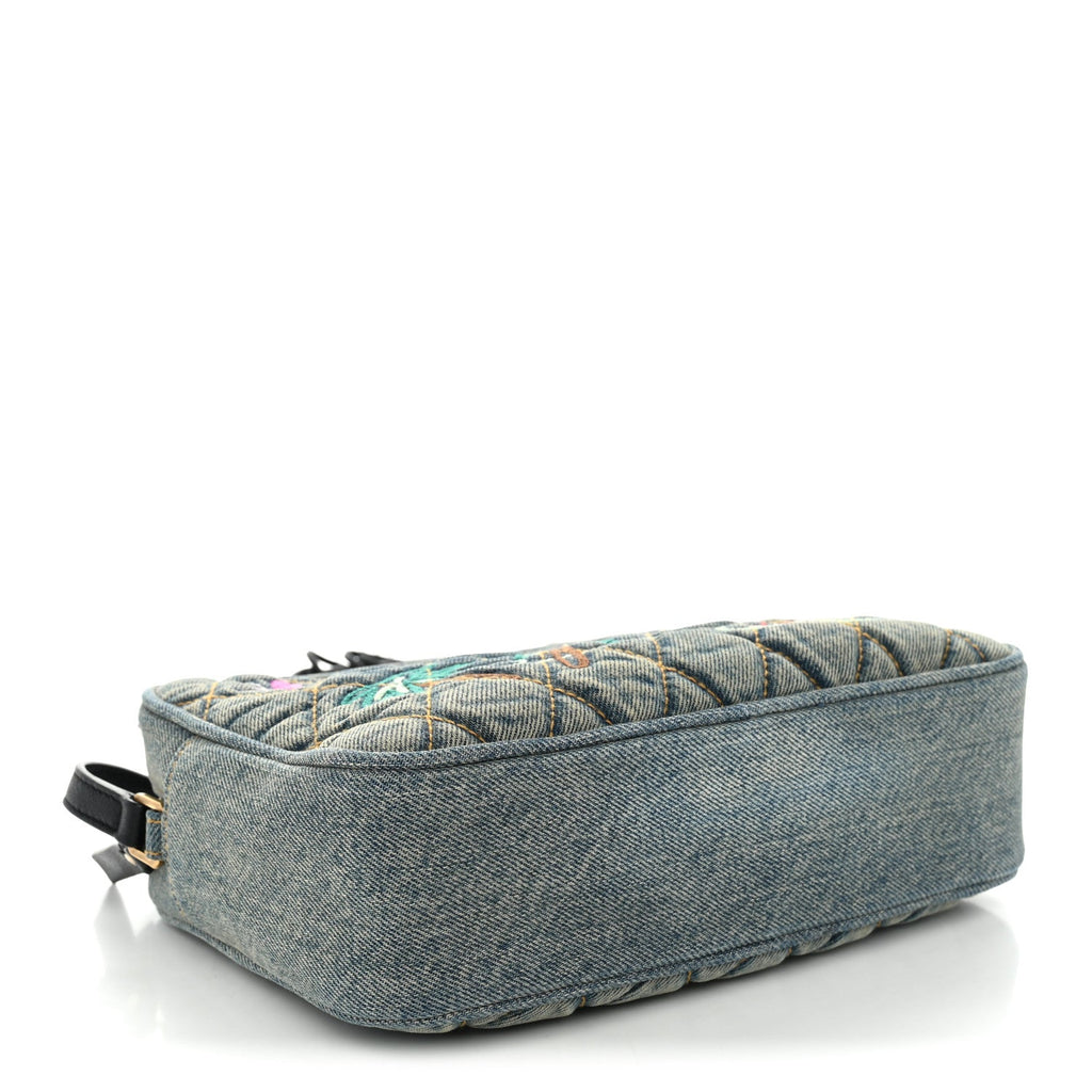 Denim Matelasse Quilted Summer Embroidered Classic Monogram Camera Bag Blue