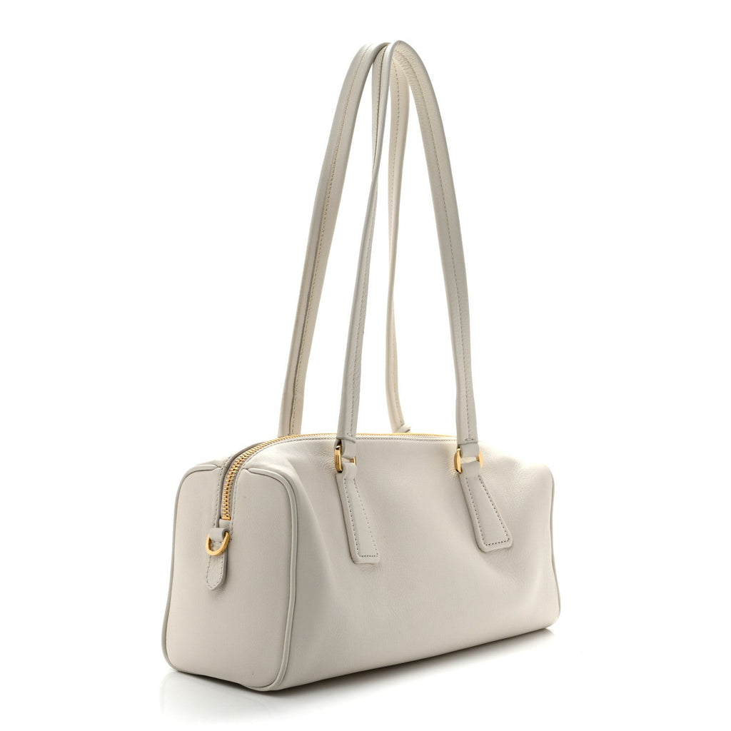 Soft Grain Medium Top Handle Bag With Padlock Bianco