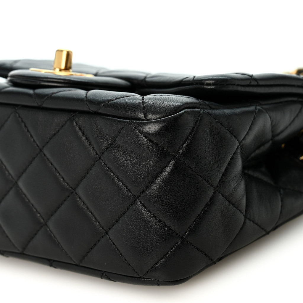Lambskin Quilted Mini Pearl Crush Flap Black