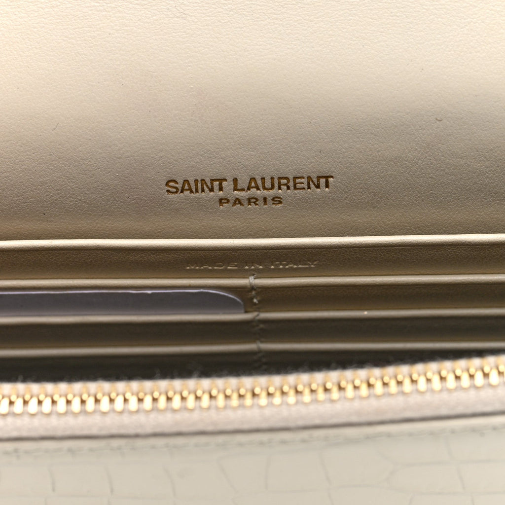Calfskin Crocodile Embossed Kate Monogram Tassel Chain Wallet Crema Soft