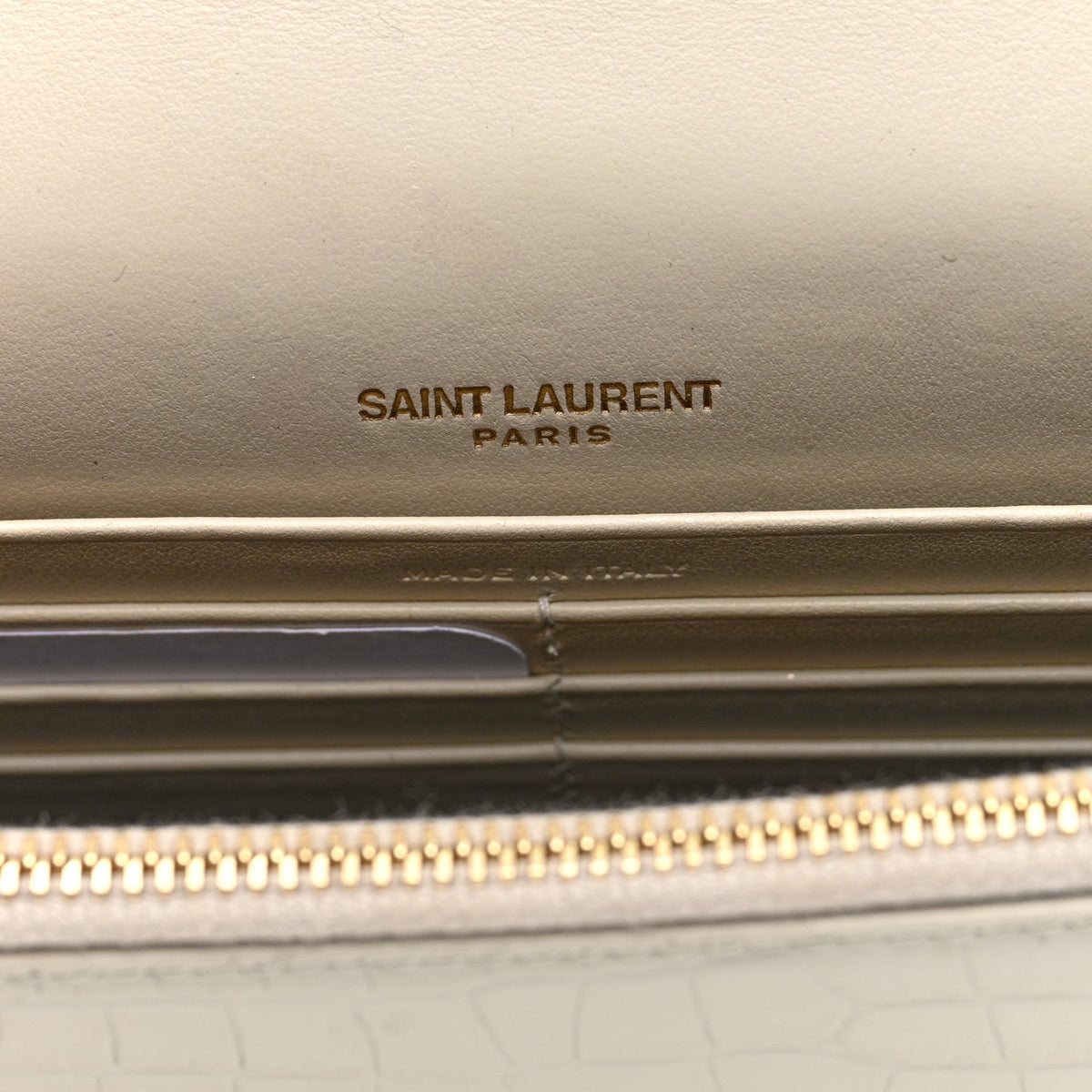 Calfskin Crocodile Embossed Kate Monogram Tassel Chain Wallet Crema Soft