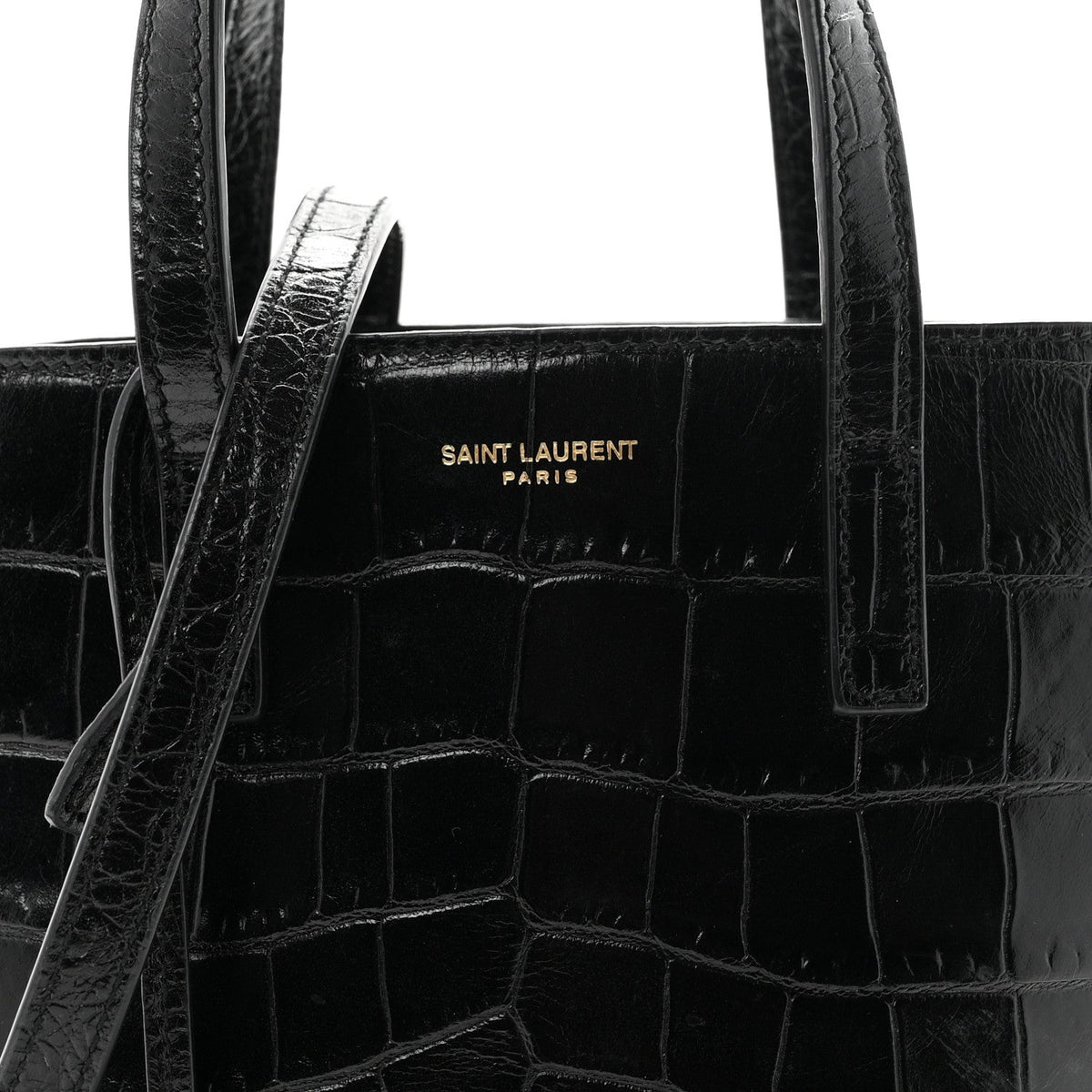 Calfskin Crocodile Embossed Paris Mini Toy Shopper Tote Black