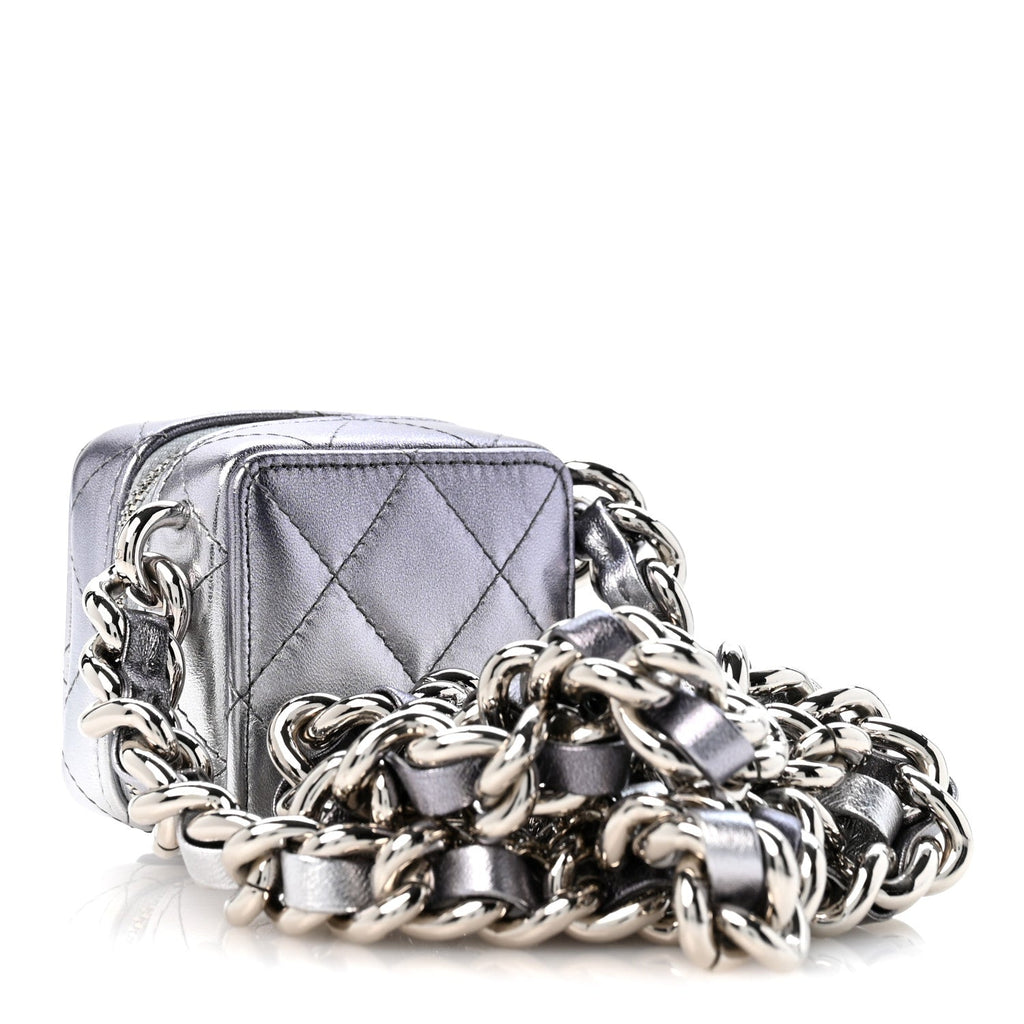 Gradient Metallic Lambskin Quilted Coco Punk Cube Clutch With Chain Silver Black