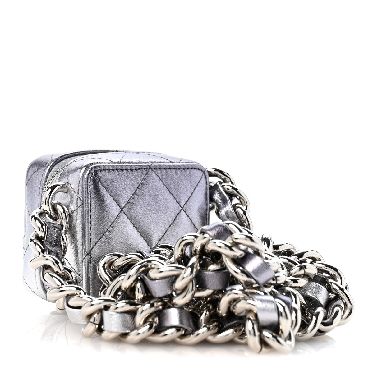 Gradient Metallic Lambskin Quilted Coco Punk Cube Clutch With Chain Silver Black