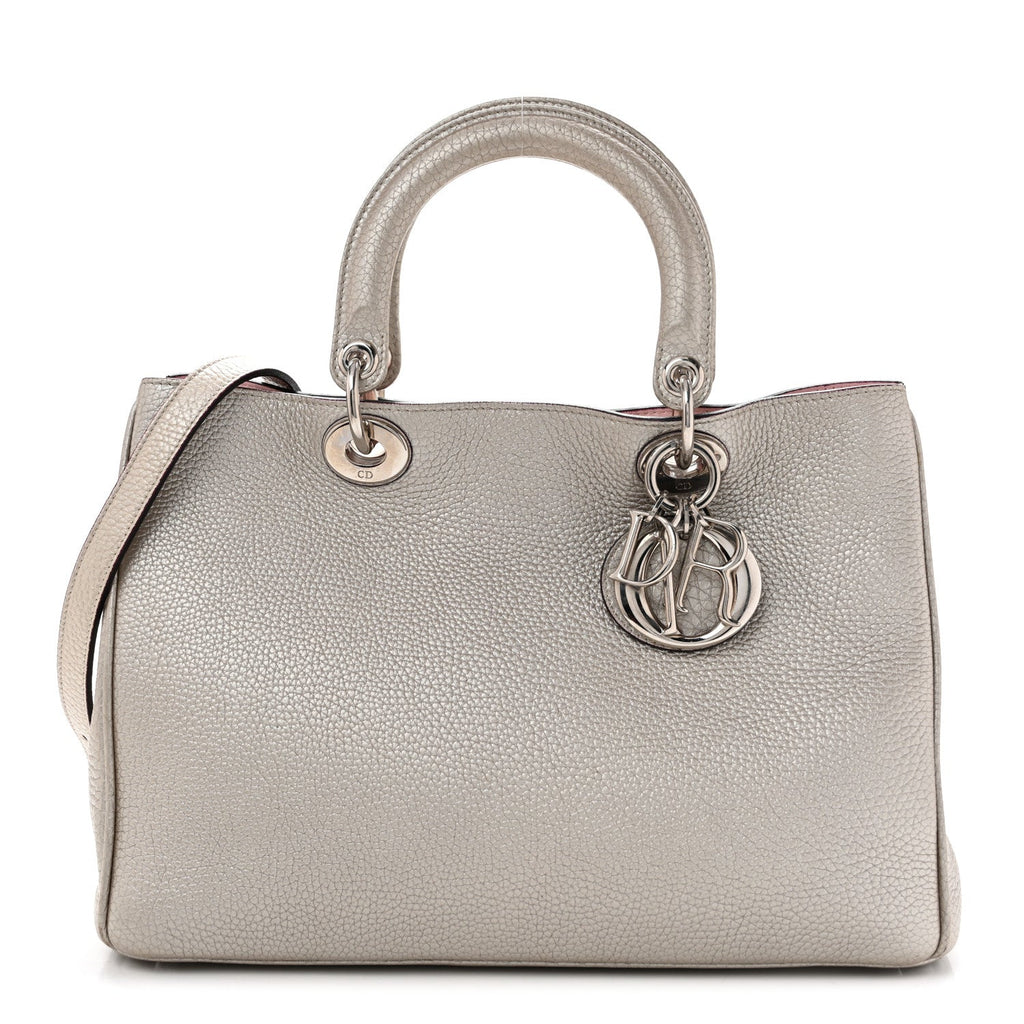 Metallic Bullcalf Medium Diorissimo Bag Champagne