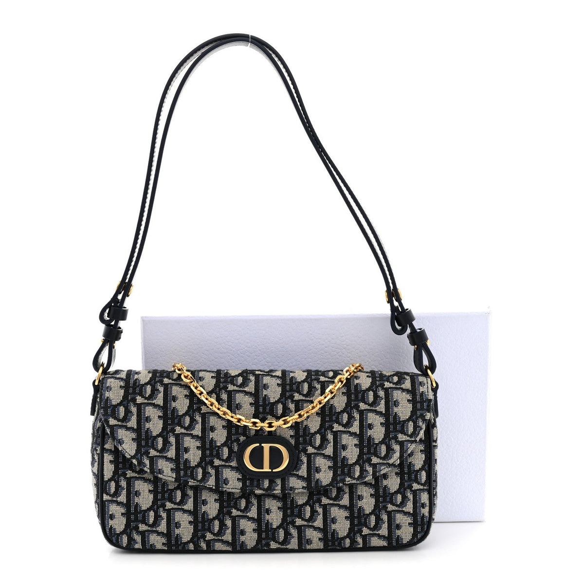 Oblique Jacquard Calfskin 30 Montaigne D-Vine Pouch With Chain Blue