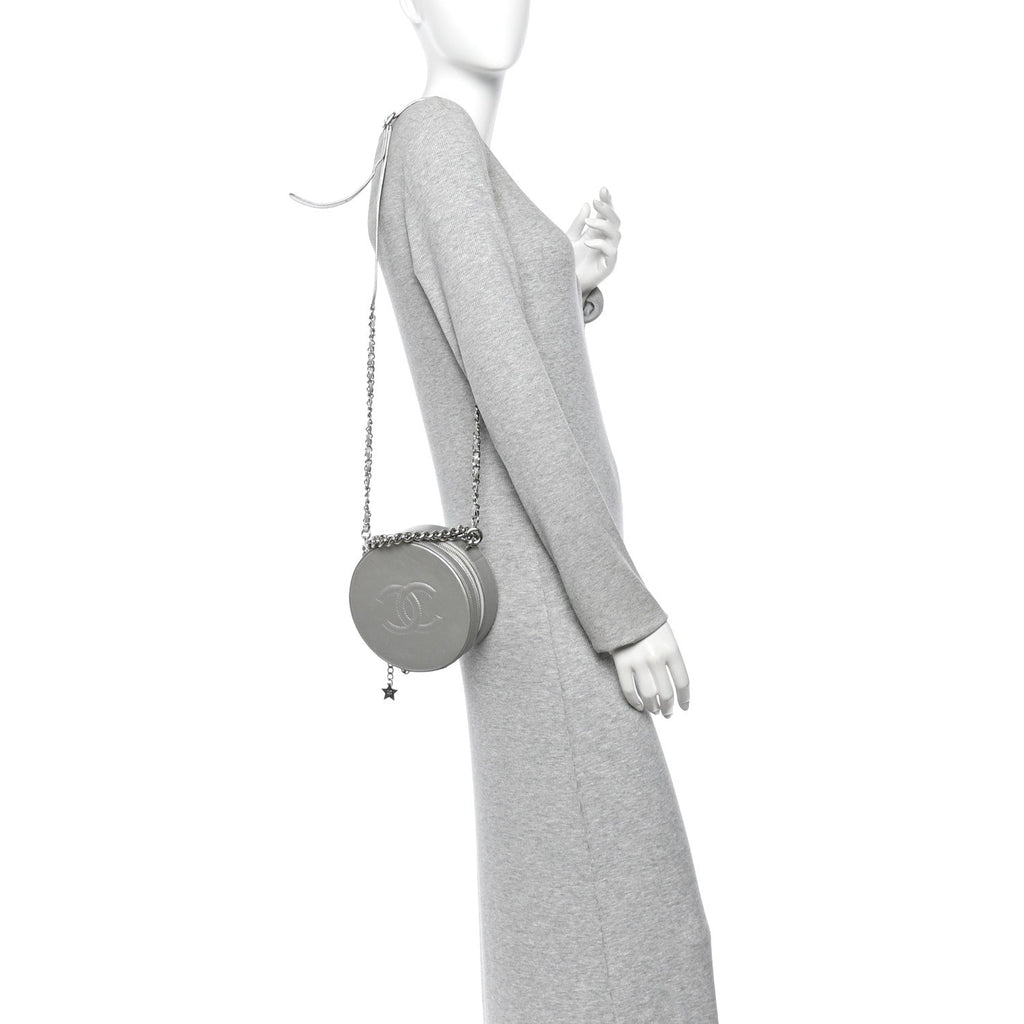 Metallic Glazed Calfskin Round As Earth Evening Bag Silver