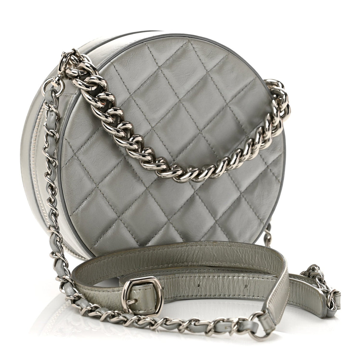 Metallic Glazed Calfskin Round As Earth Evening Bag Silver
