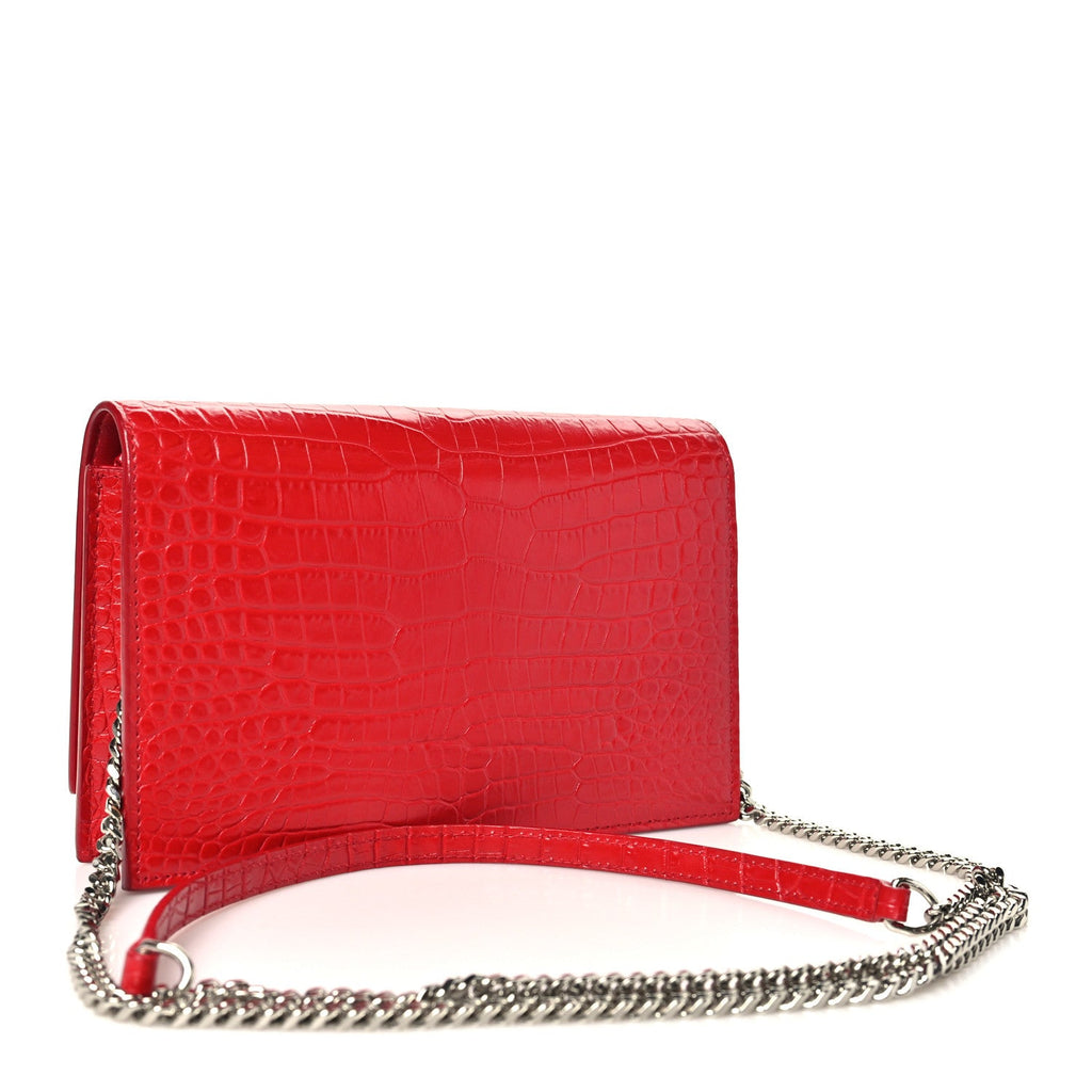 Calfskin Crocodile Embossed Kate Monogram Tassel Chain Wallet Rouge Eros