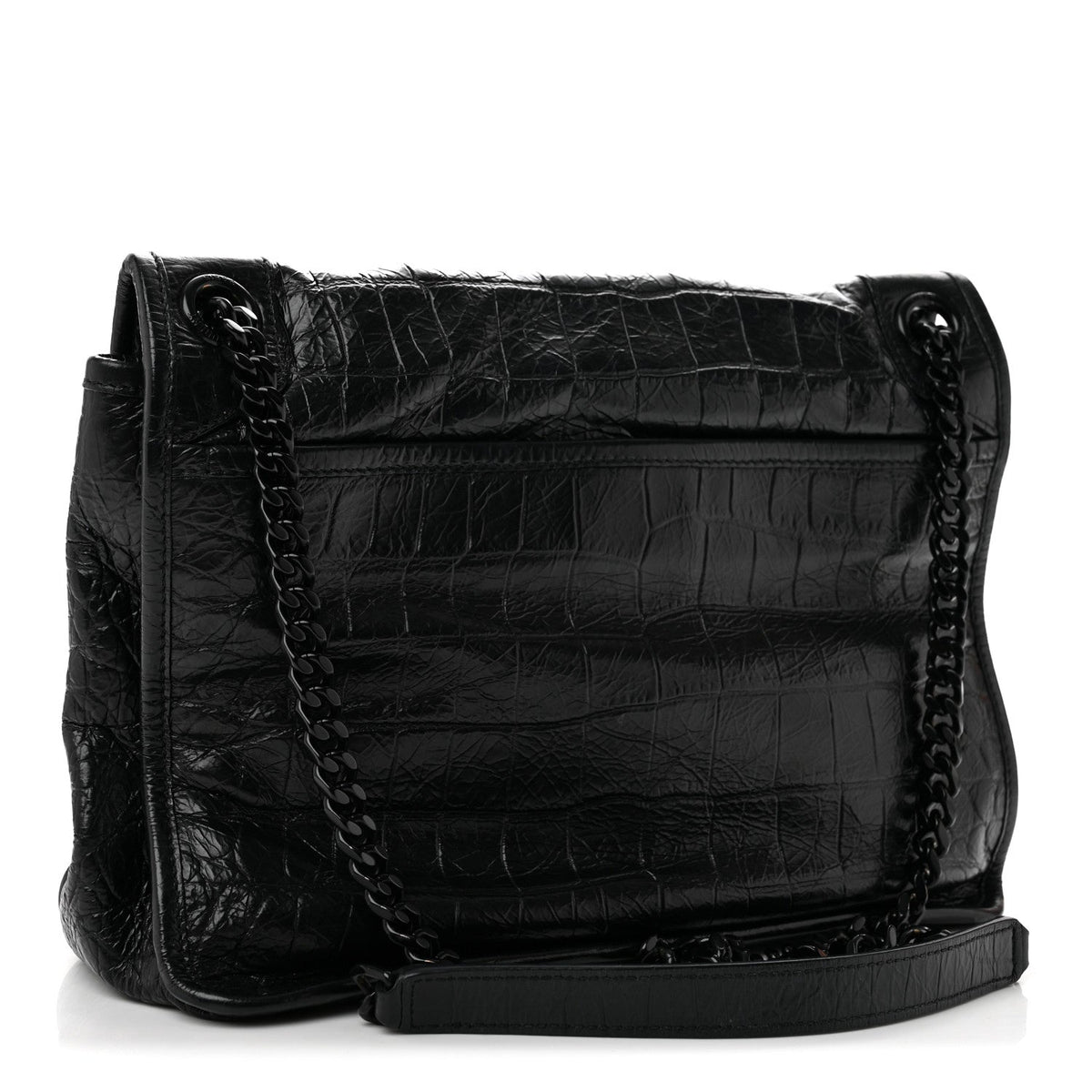 Crocodile Embossed Lambskin Monogram Medium Niki Chain Satchel Black