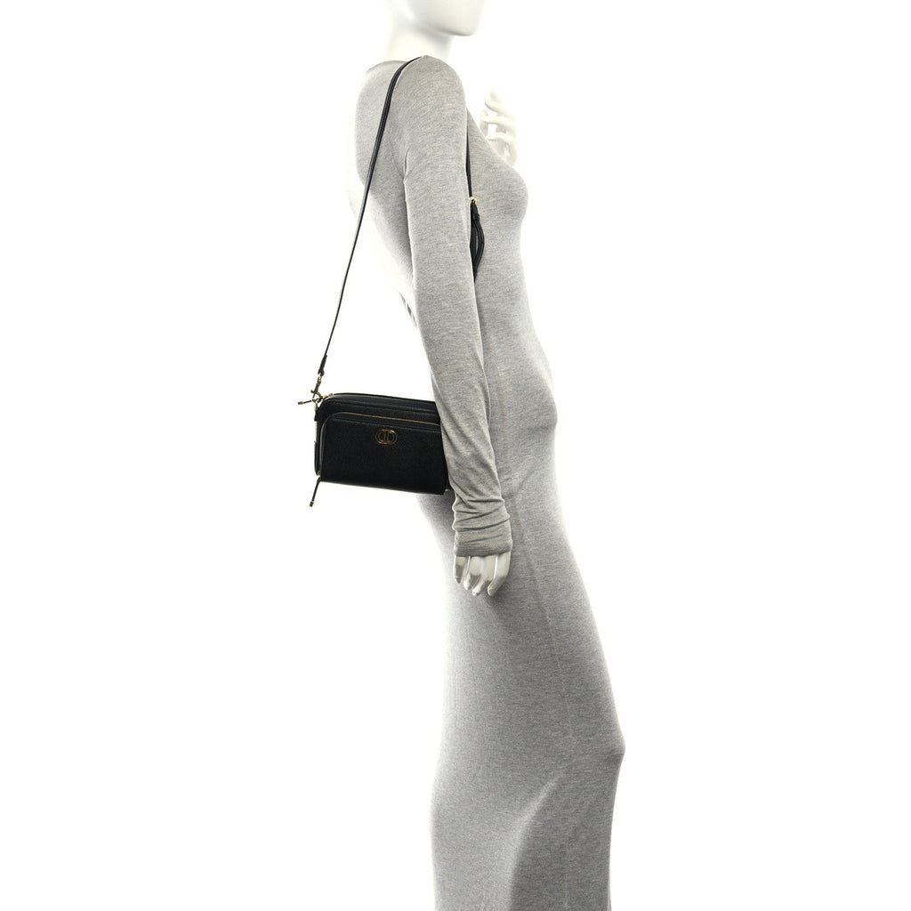 Grained Calfskin Caro Double Pouch Black