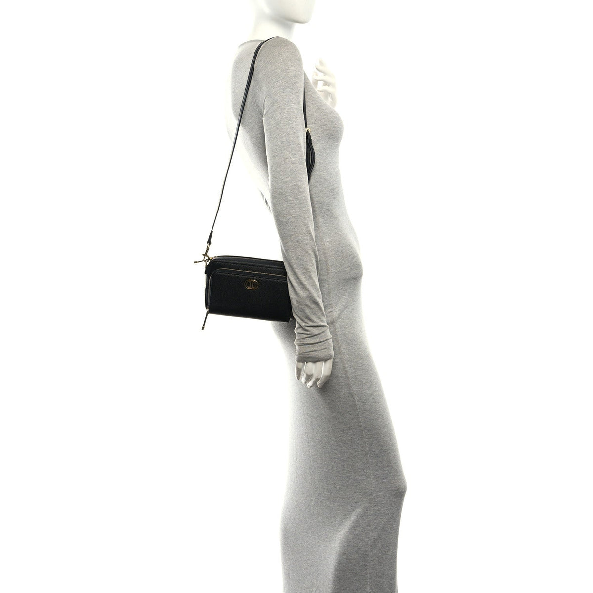 Grained Calfskin Caro Double Pouch Black