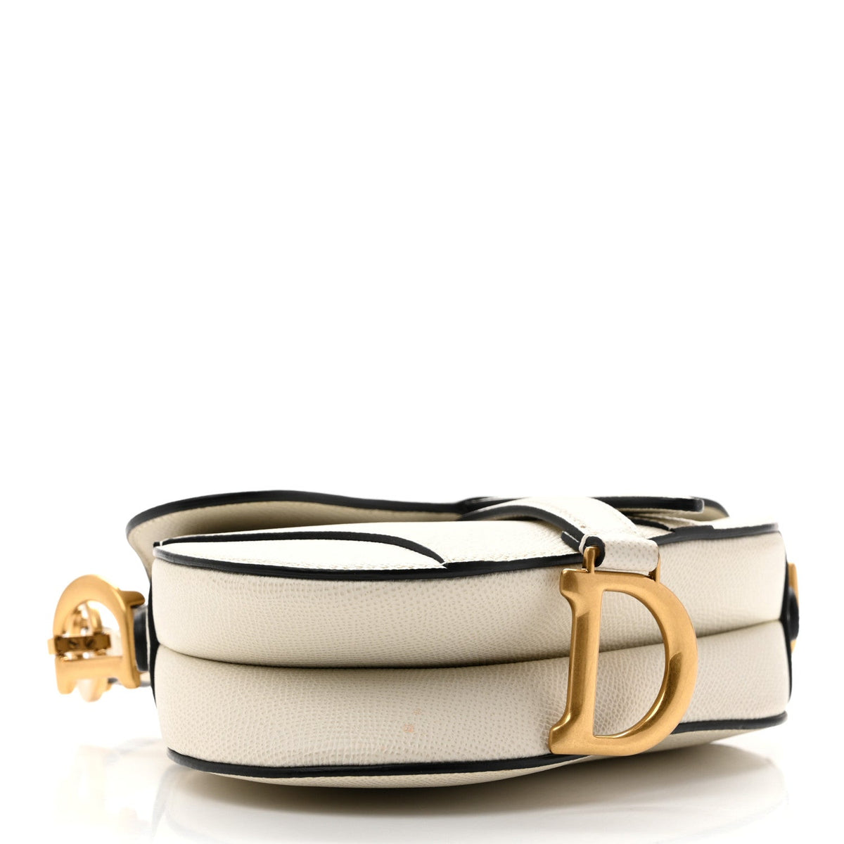 Grained Calfskin Mini Saddle Bag With Strap White