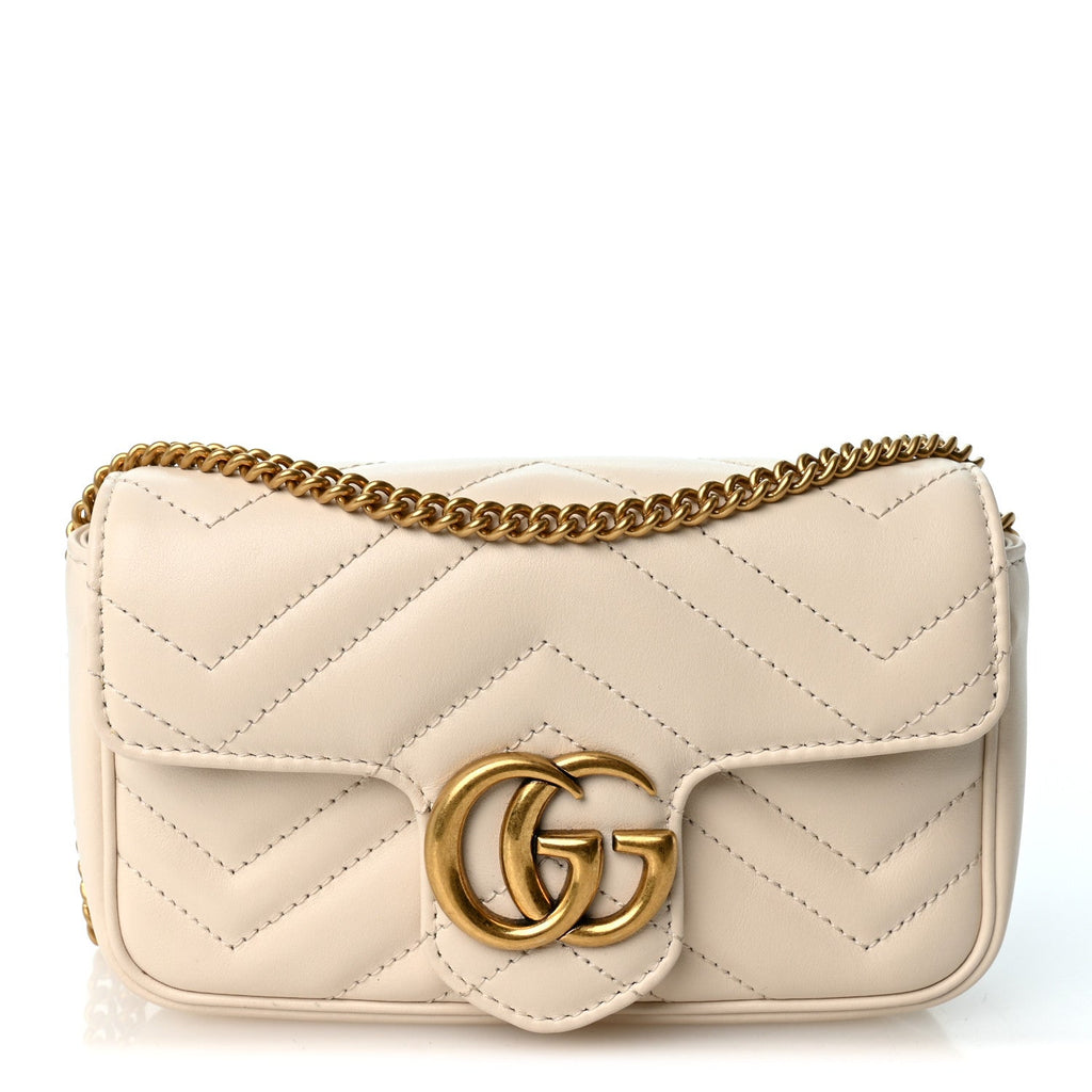 Calfskin Matelasse Super Mini GG Marmont Shoulder Bag White