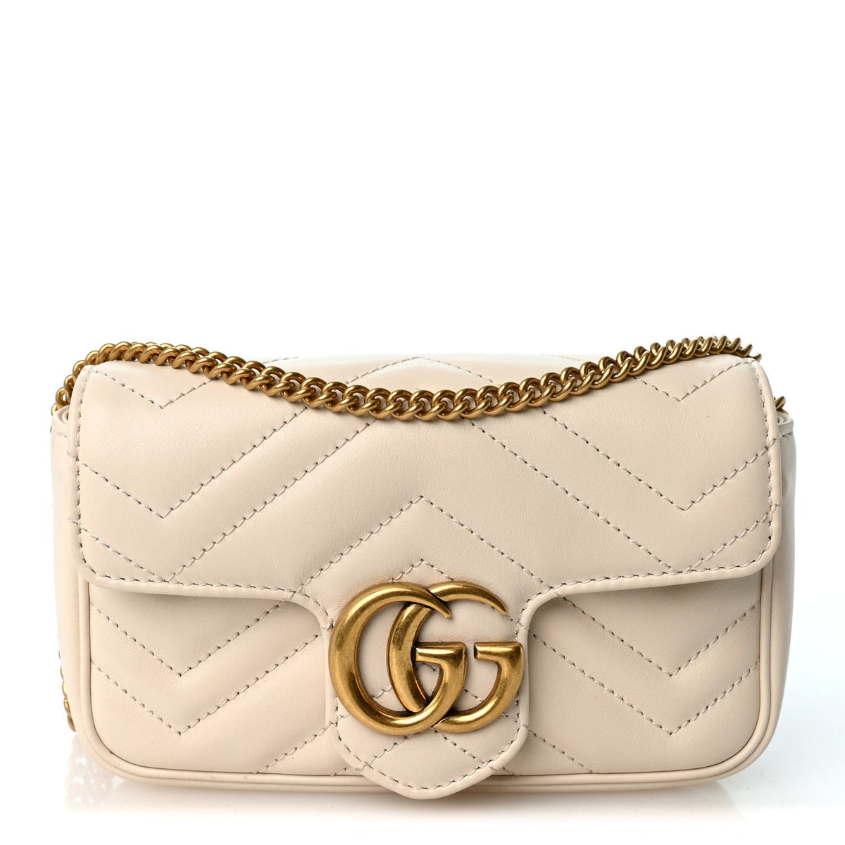 Calfskin Matelasse Super Mini GG Marmont Shoulder Bag White