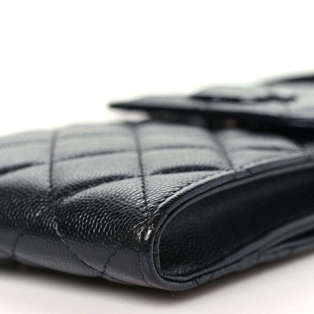 Caviar Quilted My Everything Clutch With Chain Black