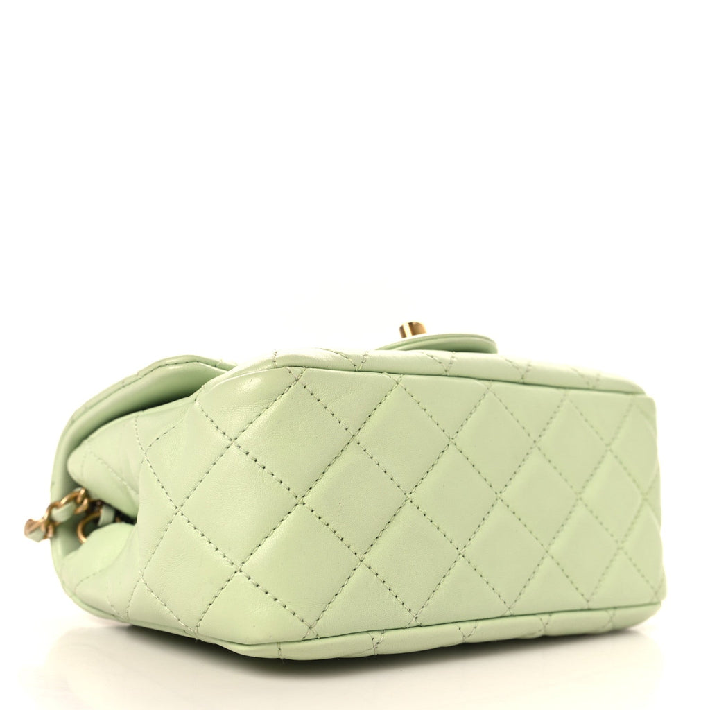 Lambskin Quilted Mini Pearl Crush Flap Light Green