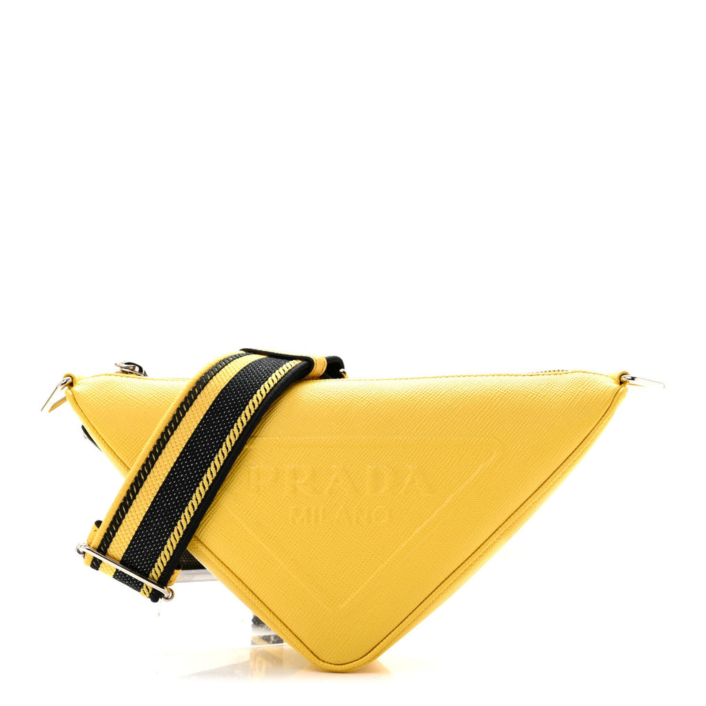 Saffiano Cuir Logo Embossed Triangle Shoulder Bag Sole