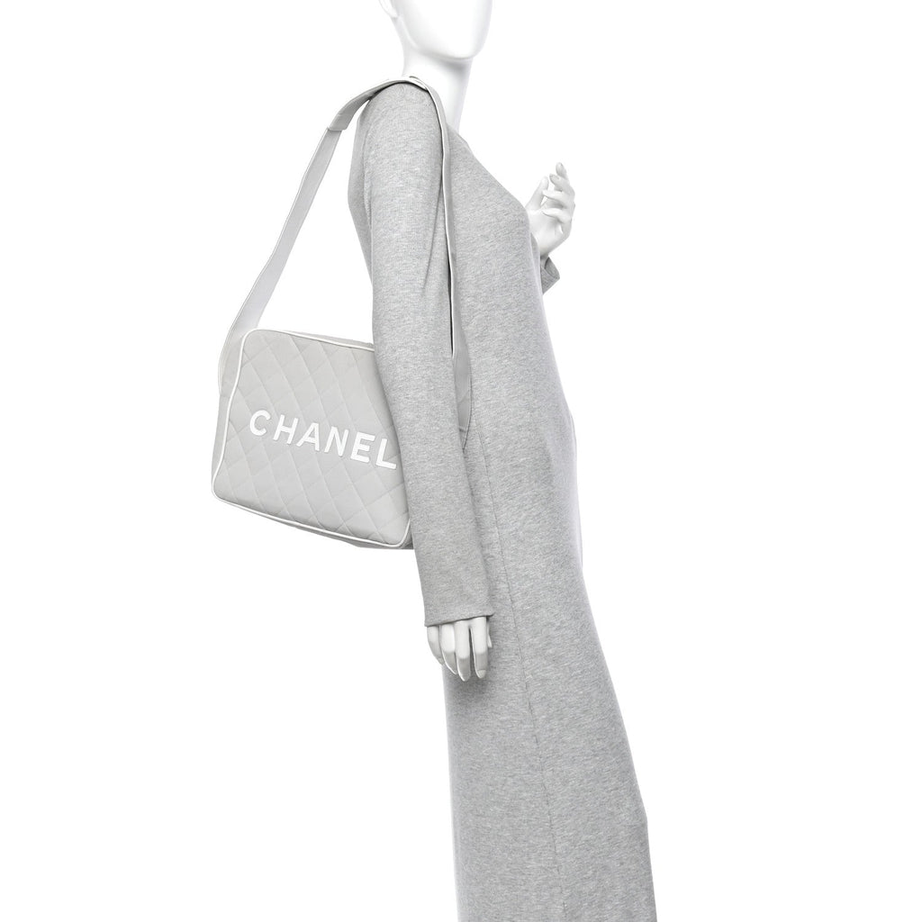 Canvas Quilted Sport Shoulder Bag Grey White