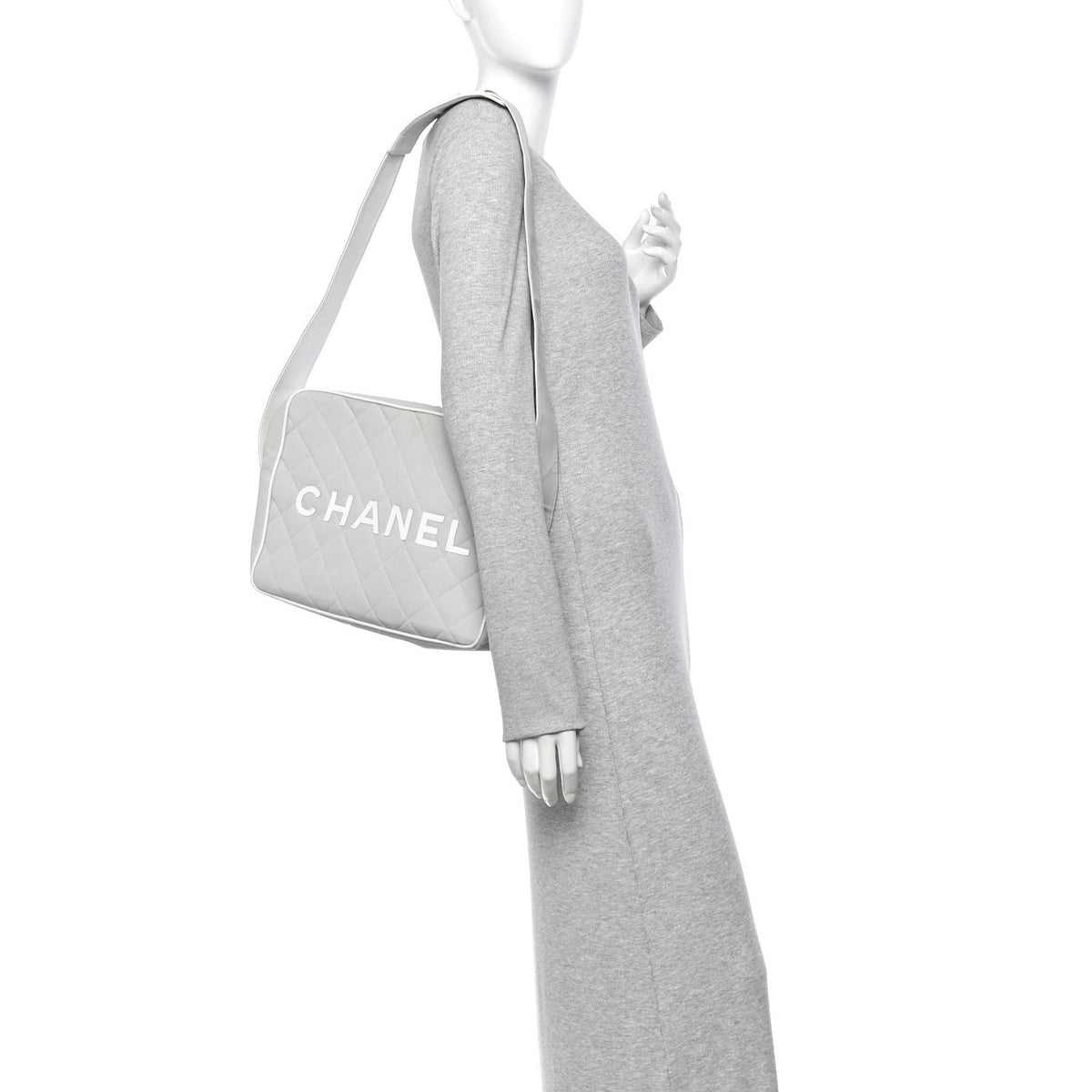 Canvas Quilted Sport Shoulder Bag Grey White