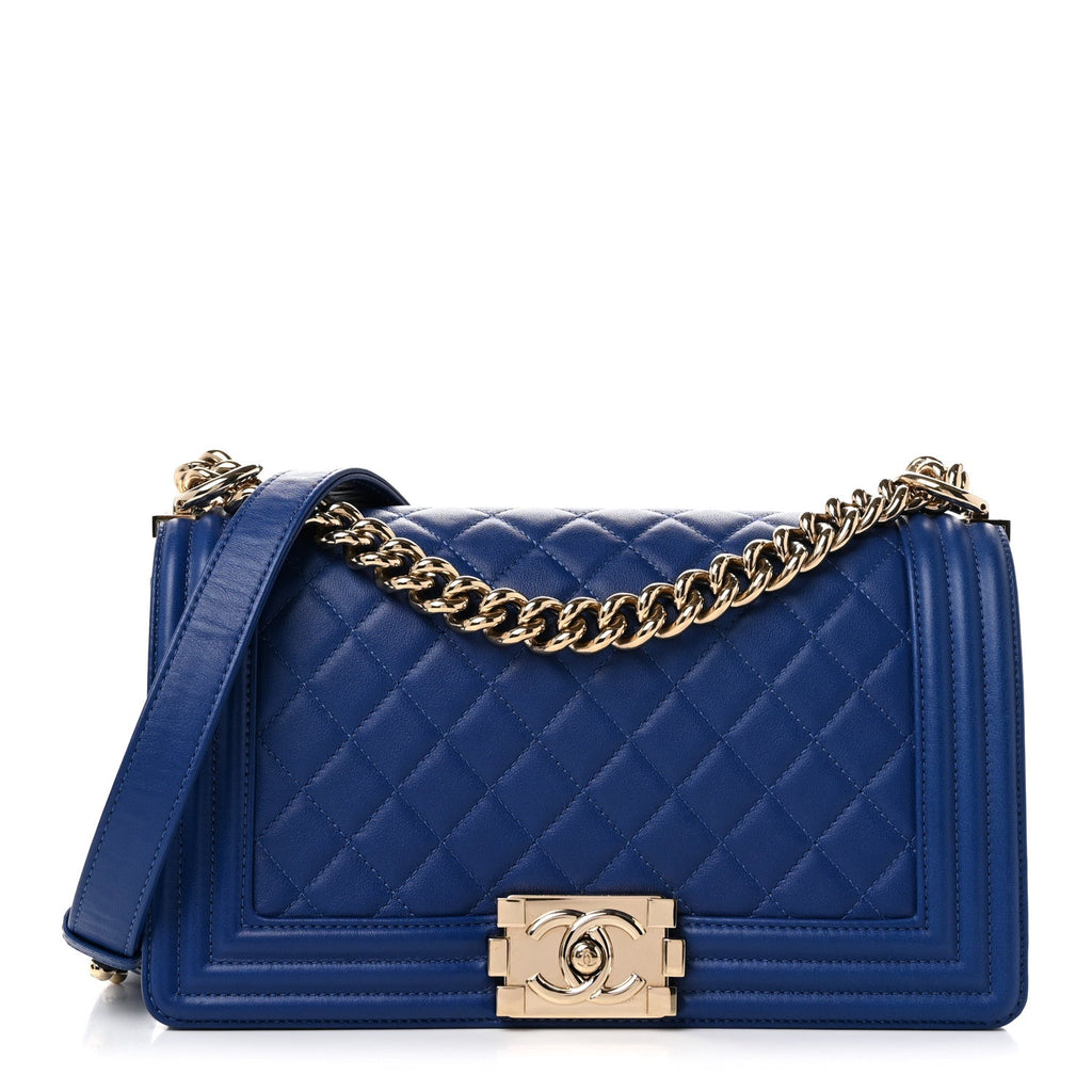 Calfskin Quilted Medium Boy Flap Blue