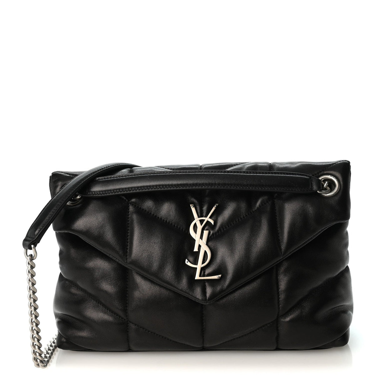 Lambskin Quilted Small Loulou Puffer Monogram Chain Satchel Black