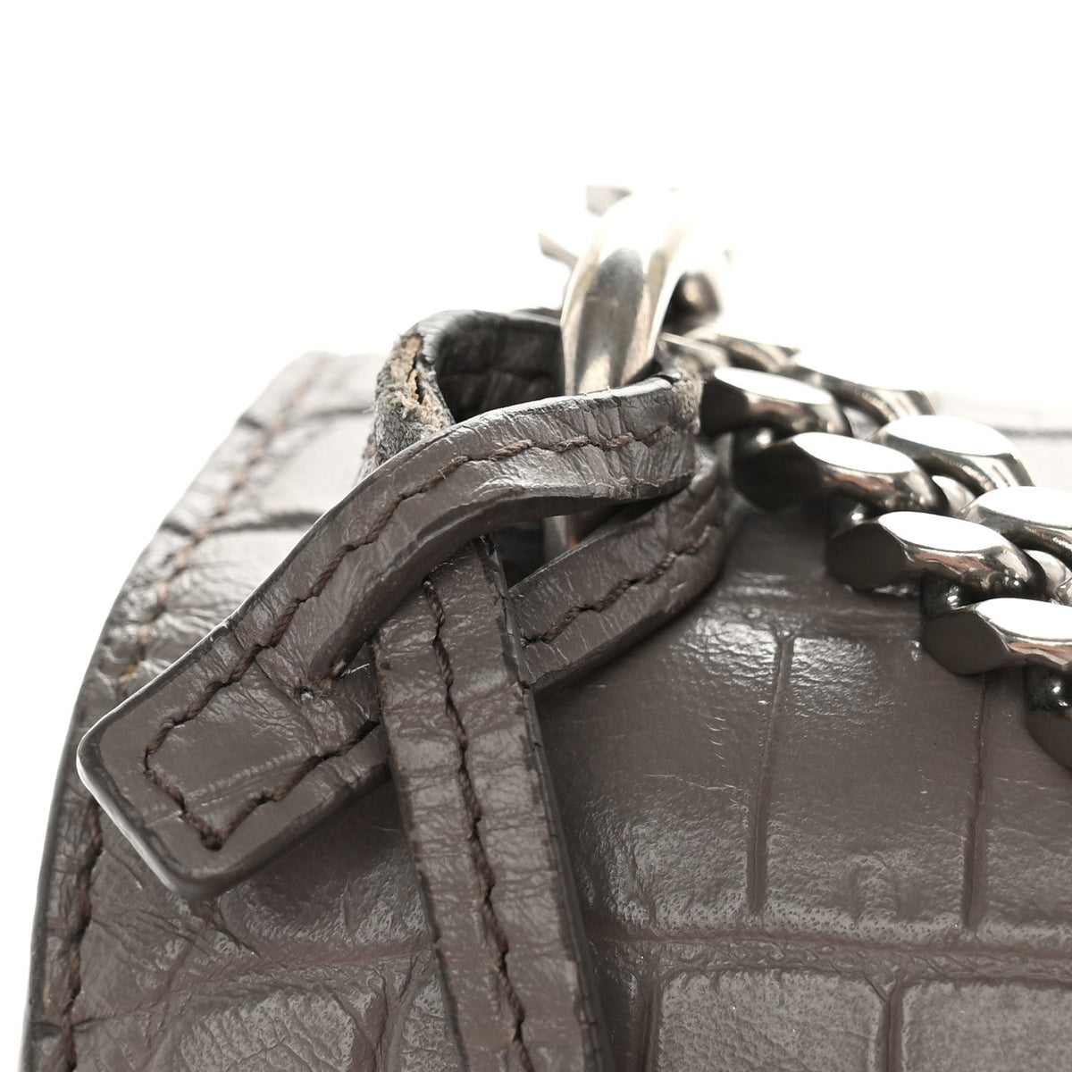 Calfskin Crocodile Embossed Medium Monogram Sunset Fog