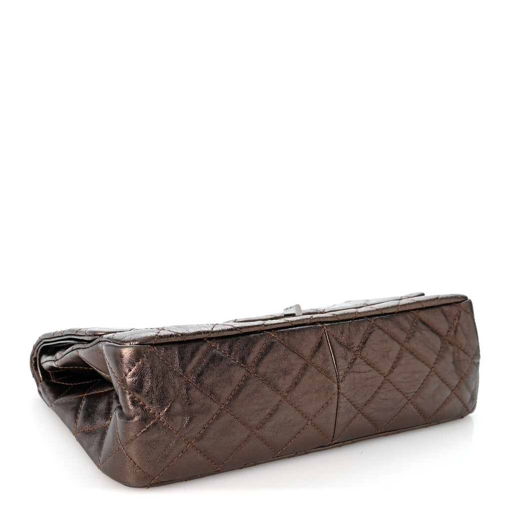 Metallic Aged Calfskin Quilted 2.55 Reissue 227 Flap Dark Brown