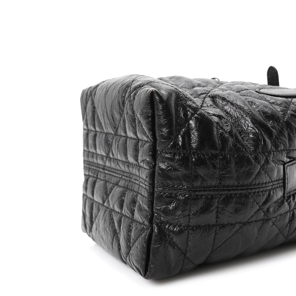 Crinkled Calfskin Macrocannage Small Toujours Vertical Tote Black