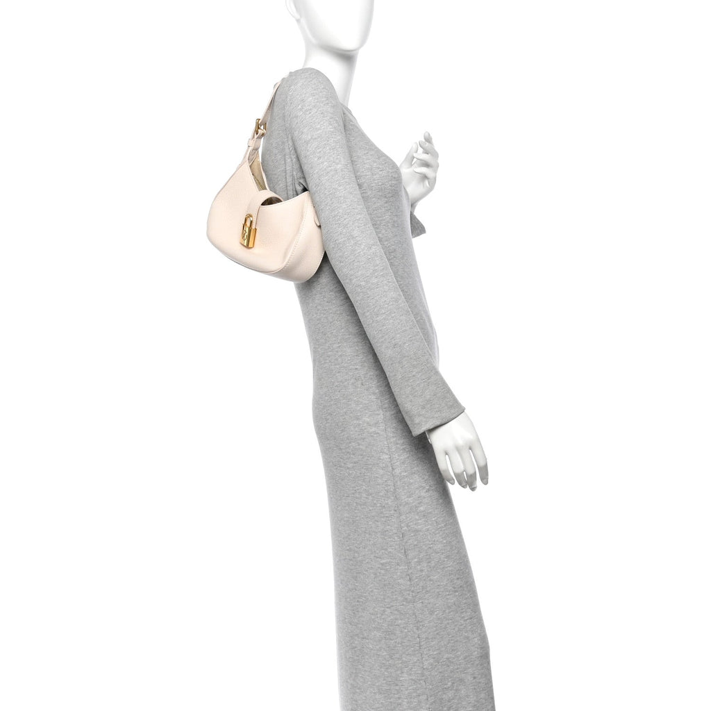 Grained Calfskin Low Key Shoulder Bag Limestone Gray