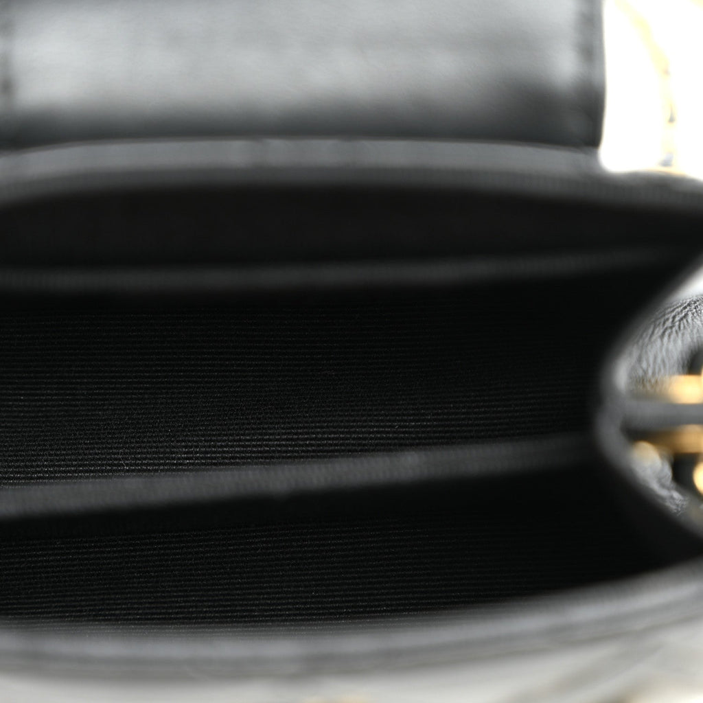 Lambskin Quilted Mini Accordion Clutch With Chain Black