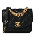 Calfskin Caviar Quilted Mini Chain Handle Flap Black