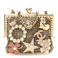Metal Pearl Enamel Kiss Lock Chain Mail Charm Clutch Gold