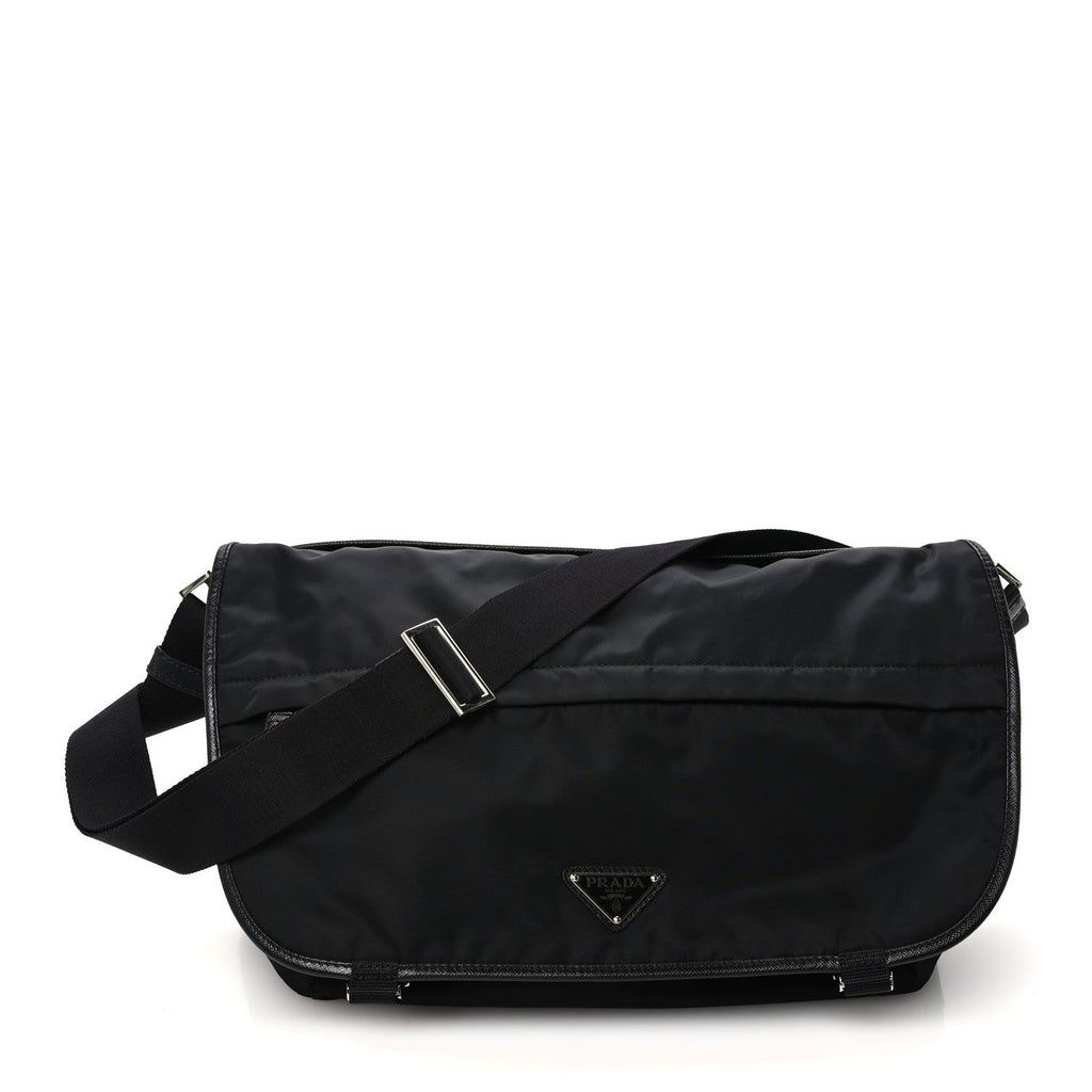 Re-Nylon Saffiano Sea Beyond Messenger Shoulder Bag Black