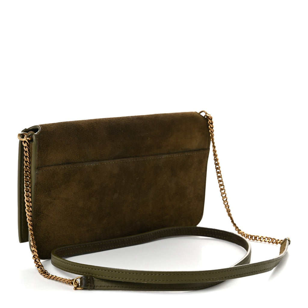 Suede Monogram Phone Holder Crossbody Loden Green