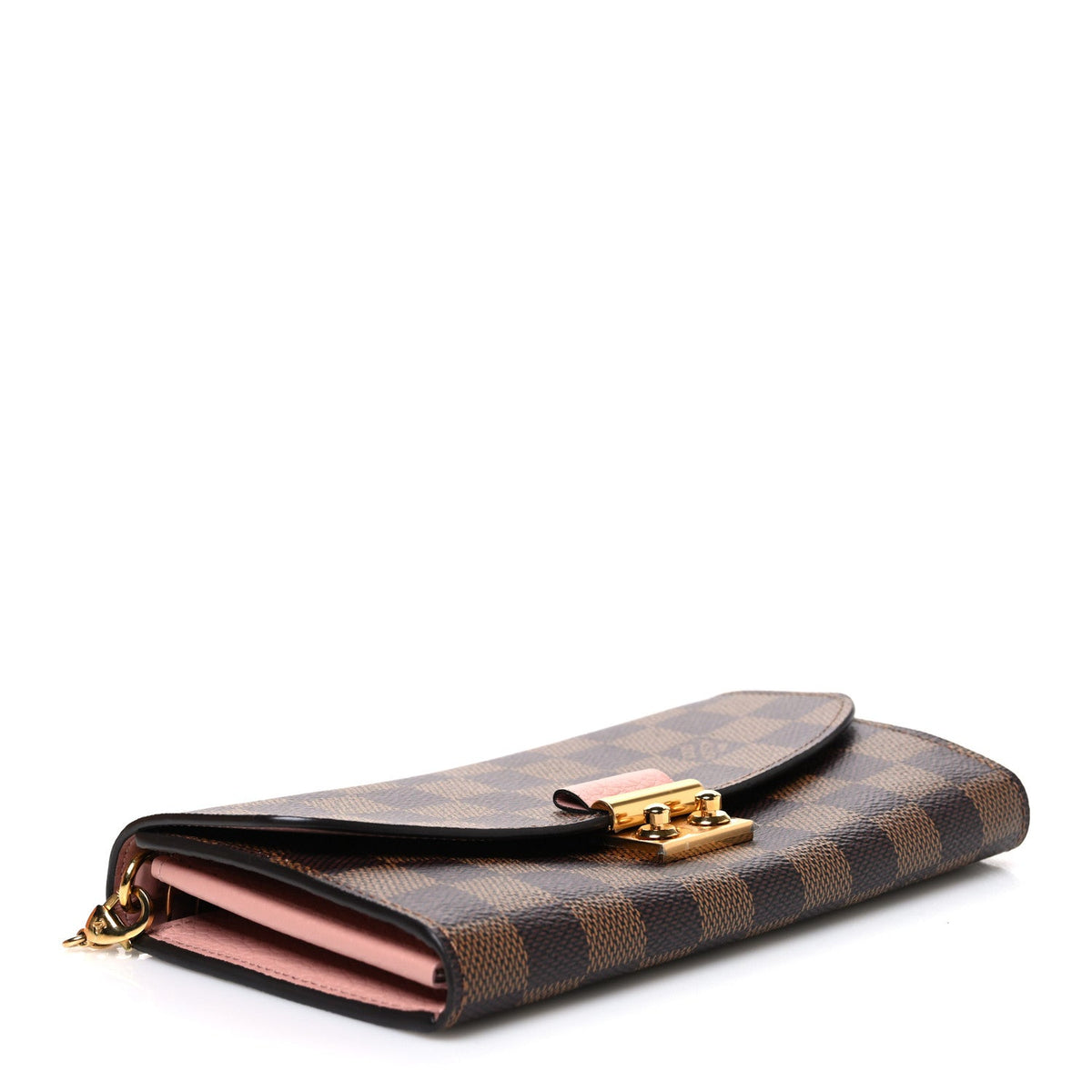 Damier Ebene Croisette Chain Wallet Rose Ballerine