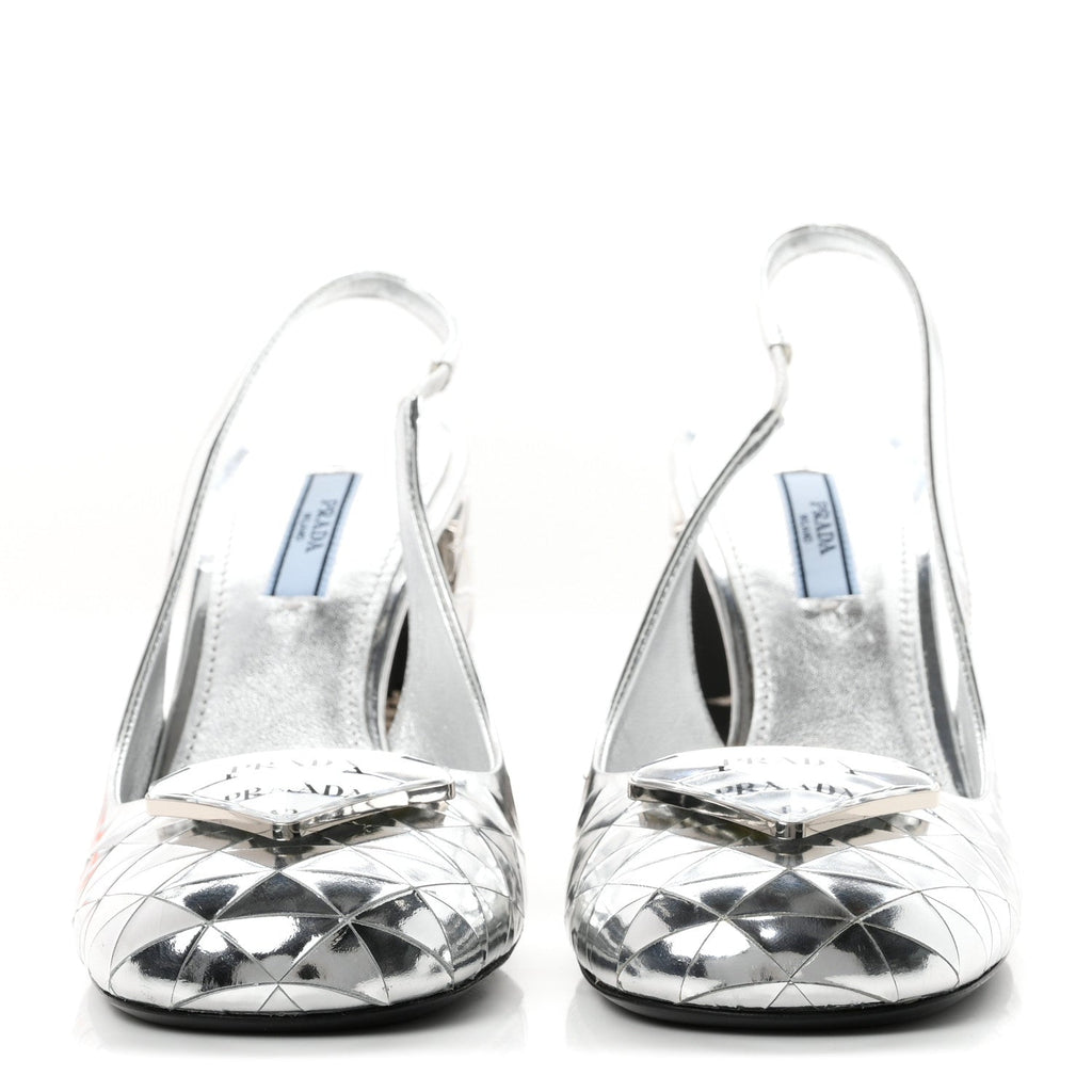 Spazzolato Triangle Logo Slingback 90mm Pumps 37 Argento