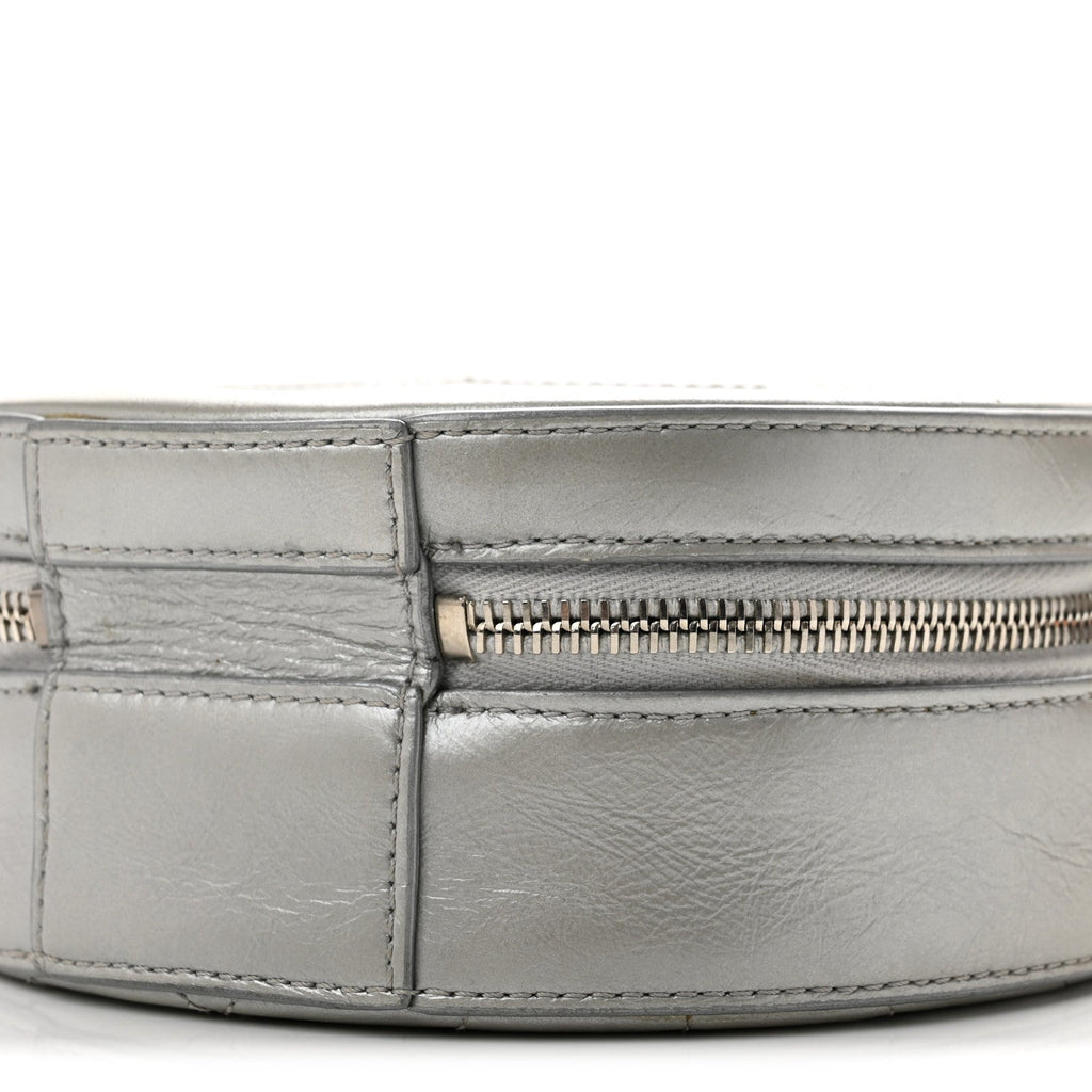 Metallic Glazed Calfskin Round As Earth Evening Bag Silver
