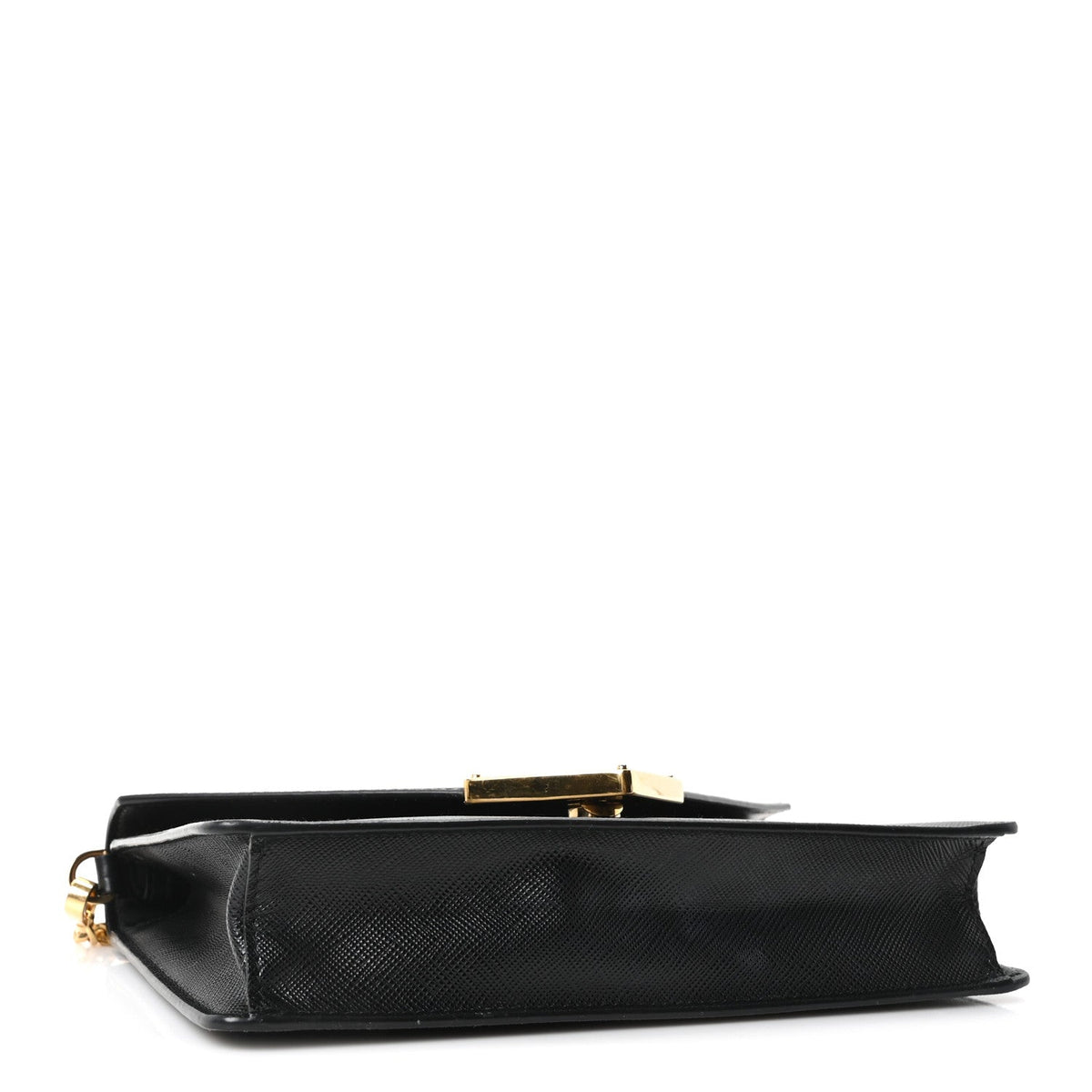 Saffiano Lux Metal Triangle Logo Mini Envelope Chain Shoulder Bag Black