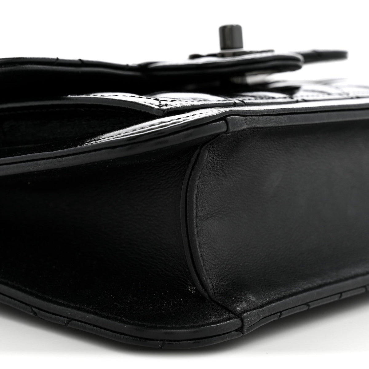 Shiny Crumpled Calfskin Quilted Double You Mini Flap So Black