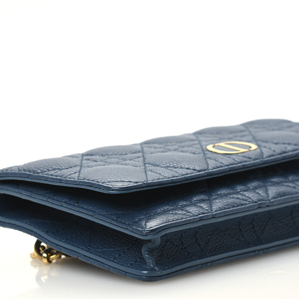 Supple Calfskin Cannage Caro Belt Pouch with Chain Steel Blue