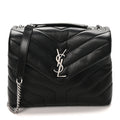 Calfskin Y Quilted Monogram Small Loulou Chain Satchel Black Black